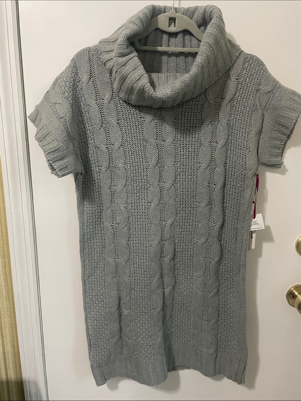 Aria Light Gray Cable Knit Cowl-Neck Short Sleeve Sweater